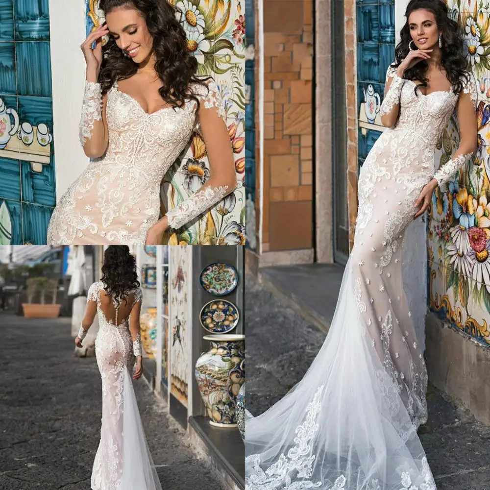 Long Sleeve Mermaid Wedding Dress 2019 Lace Appliqued Tulle Boho Beach Wedding Gowns Buttons Back Vestido De Novia
Long Sleeve Mermaid Wedding Dress 2019 Lace Appliqued Tulle Boho Beach Wedding Gowns Buttons Back Vestido De Novia