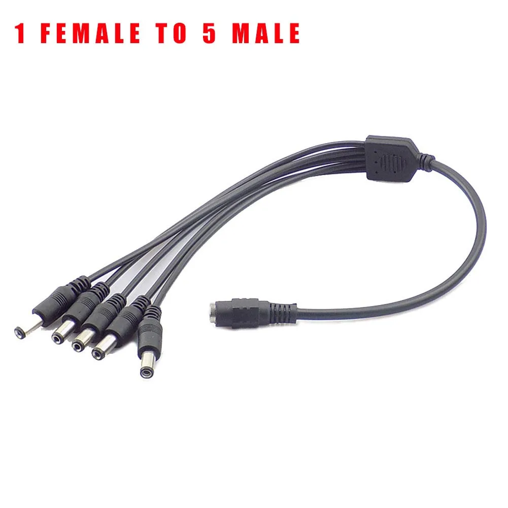 

DC 12V 1 Female to 5 Male way Splitter Cable Plug Power Supply Adapter Pigtail 5.5 2.1mm for CCTV Camera led strip light J17