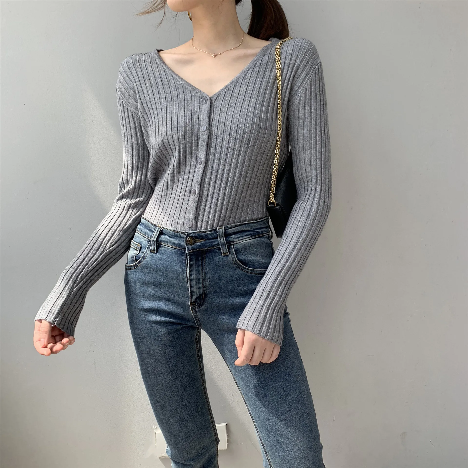 Cropped Cardigan Sexy Knitted Sweater V Neck Crop Top Female 2020 Women Sweaters Autumn Long Sleeve Jumper Winter |