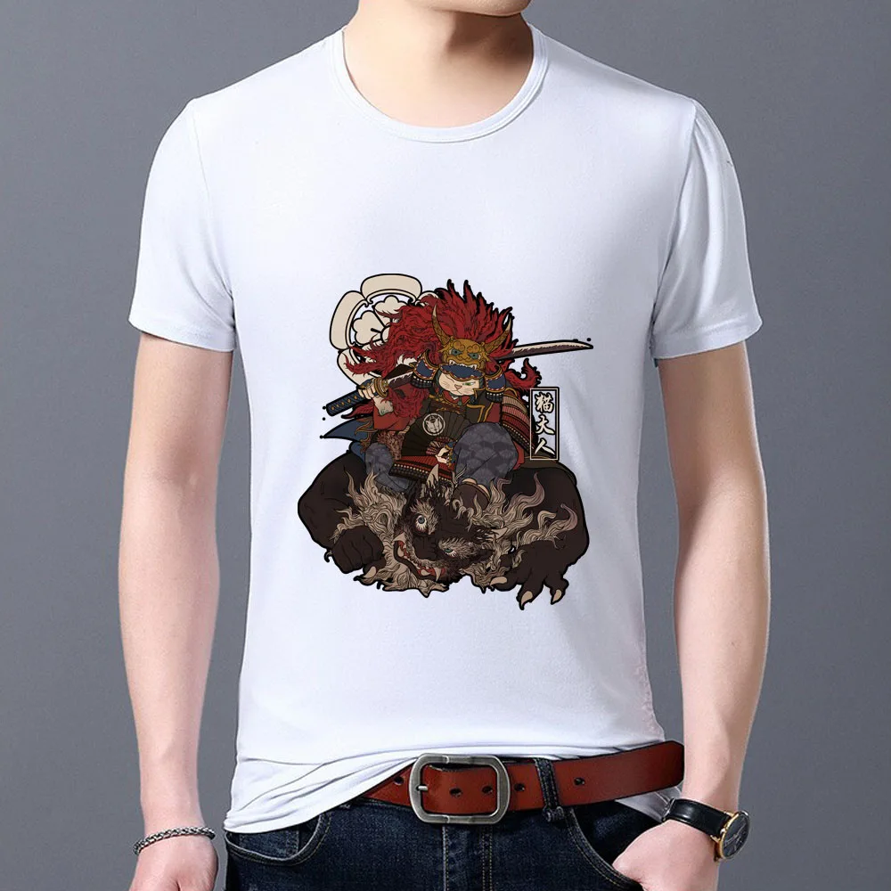 

Men's T-shirt Fashion Round Neck Wild T-shirt Cartoon Comic Samurai Print Comfortable Breathable Short Sleeve Top Men's Clothing