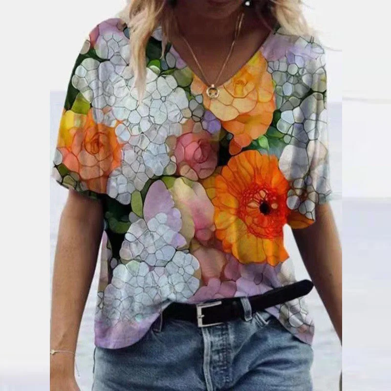 Women's Summer Cotton Printed Short Sleeved Round Neck T Shirt Casual Loose Plus Size Ladies Fashion Tops S-3XL 
Women's Summer Cotton Printed Short Sleeved Round Neck T Shirt Casual Loose Plus Size Ladies Fashion Tops S-3XL