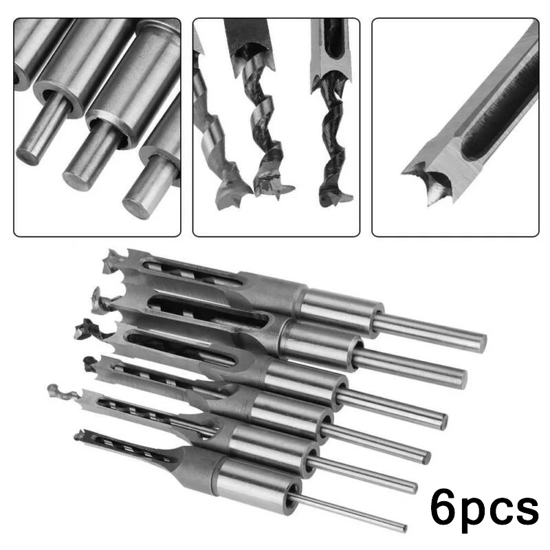 6pcs/Set Woodworking Square Hole Drill Bits Wood Mortise Mortising Chisel Kit For Drilling Square Holes On Wood