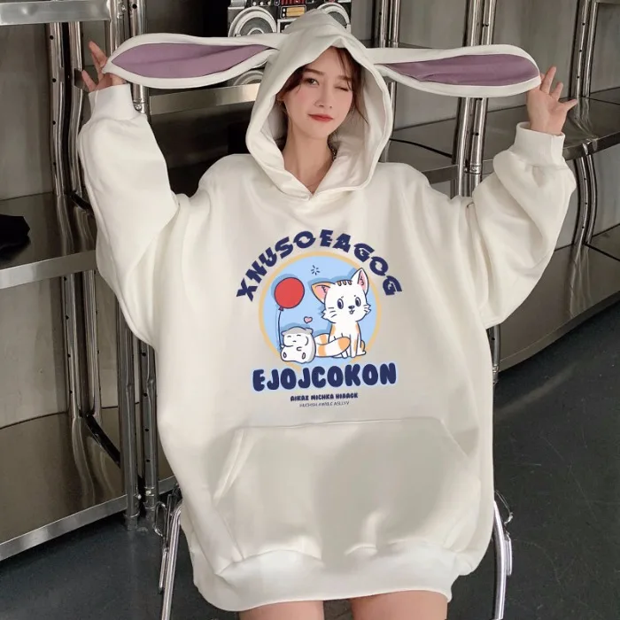 Kawaii Rabbit Ear Cap Hoodie Women Autumn And Winter Harajuku Letters Long-Sleeved Hooded Jacket Plus Fleece Hooded Sweatshirt
Kawaii Rabbit Ear Cap Hoodie Women Autumn And Winter Harajuku Letters Long-Sleeved Hooded Jacket Plus Fleece Hooded Sweatshirt
