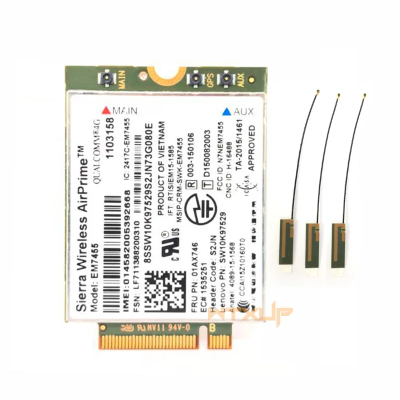 Карта Gobi6000 EM7455 4G LTE NGFF + 3 антенны 01aX746 для Thinkpad X1 carbon 5 го поколения X270 T470 T470S T470P T570 L570