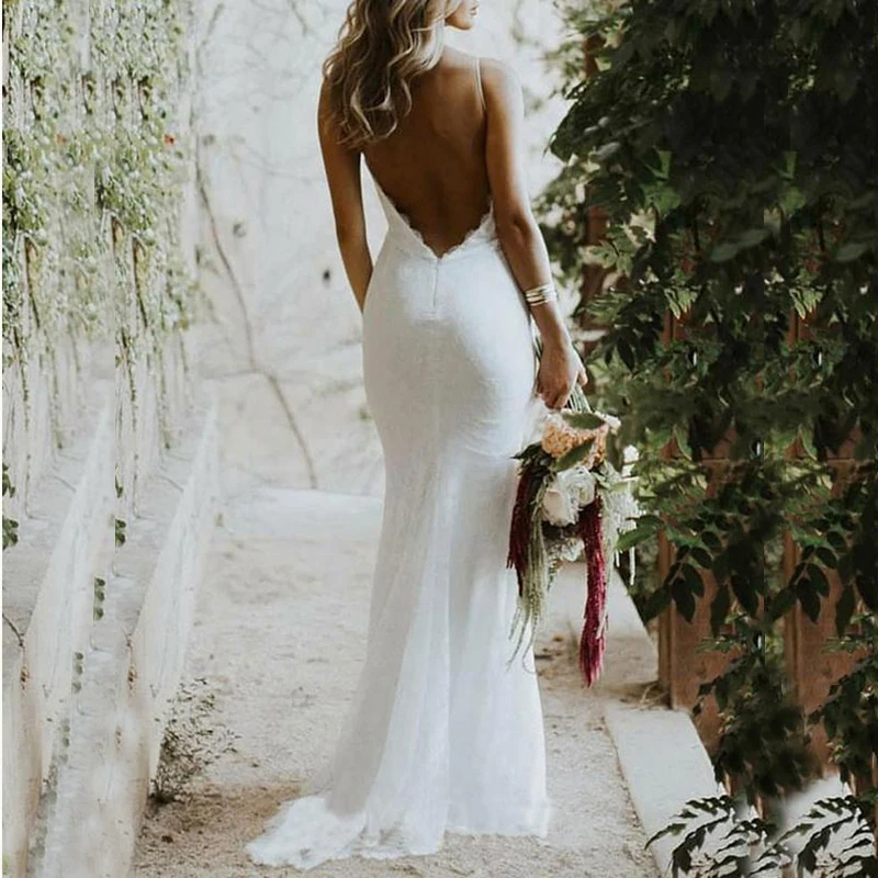 Backless Full Lace Wedding Dresses Sheath Column 2022 Summer Beach Bohemian Bridal Gowns Deep V Neck Spaghetti Straps Party
Backless Full Lace Wedding Dresses Sheath Column 2022 Summer Beach Bohemian Bridal Gowns Deep V Neck Spaghetti Straps Party