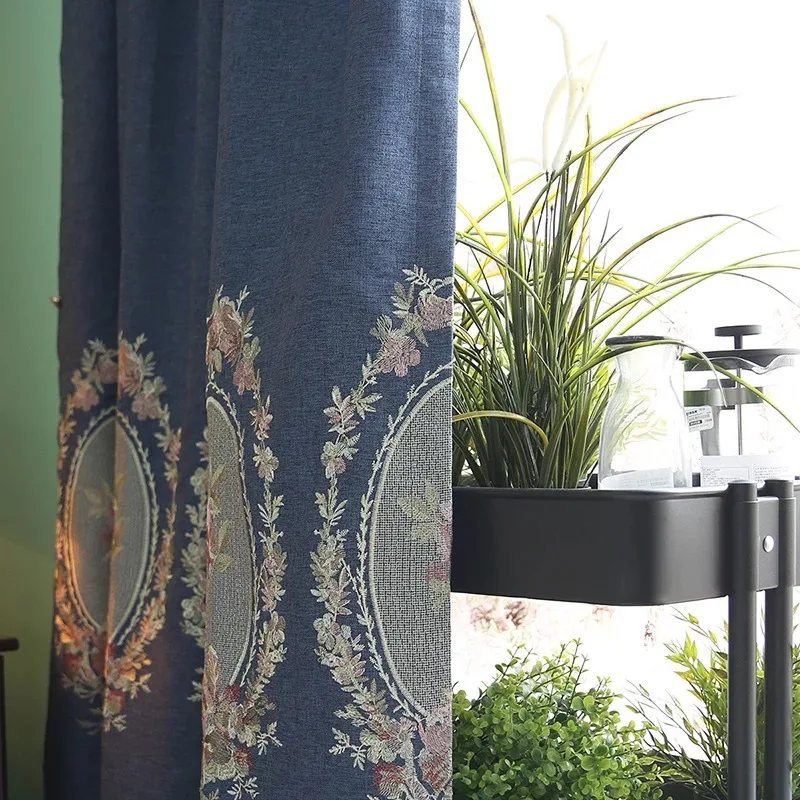 European Style Curtains for Living Dining Room Bedroom Simple Embroidery Curtains Blue Green Beige Can Be Customized 
European Style Curtains for Living Dining Room Bedroom Simple Embroidery Curtains Blue Green Beige Can Be Customized