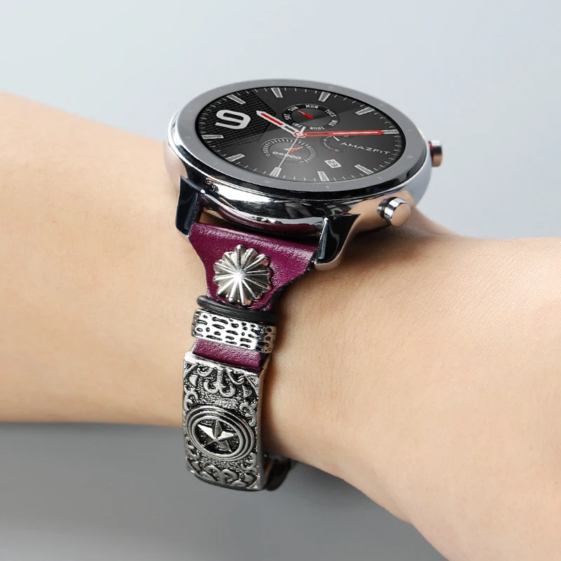 18 мм 20 22 кожаный ремешок для Amazfit GTS/GTR/Verge/Stratos/Pace/Bip samsung Gear S3 Frontier galaxy watch 42 46