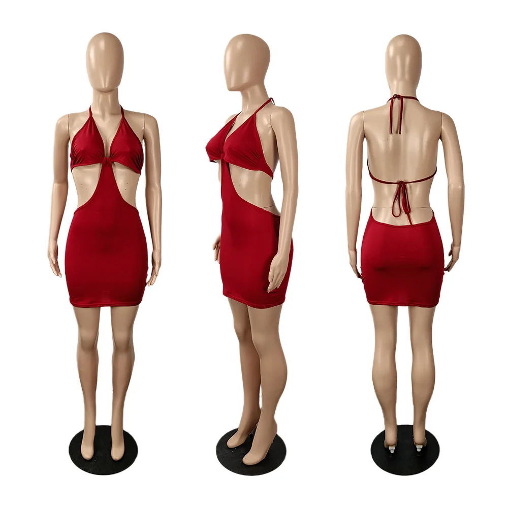 Strap Solid Deep V-neck Party Dress Lady Sexy Hollow Out Beach Dress Summer Backless Sleeveless Dress 
Strap Solid Deep V-neck Party Dress Lady Sexy Hollow Out Beach Dress Summer Backless Sleeveless Dress