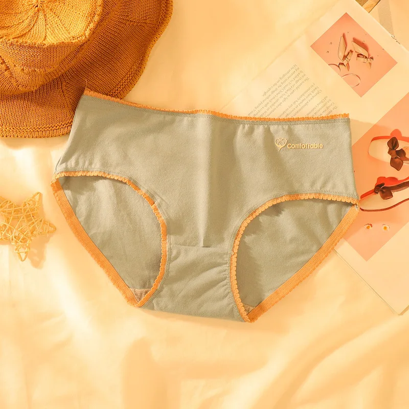 Women's panties pure color new cotton sexy lace mid waist bag hip Panties comfortable antibacterial breathable Women's underwear 
Women's panties pure color new cotton sexy lace mid waist bag hip Panties comfortable antibacterial breathable Women's underwear