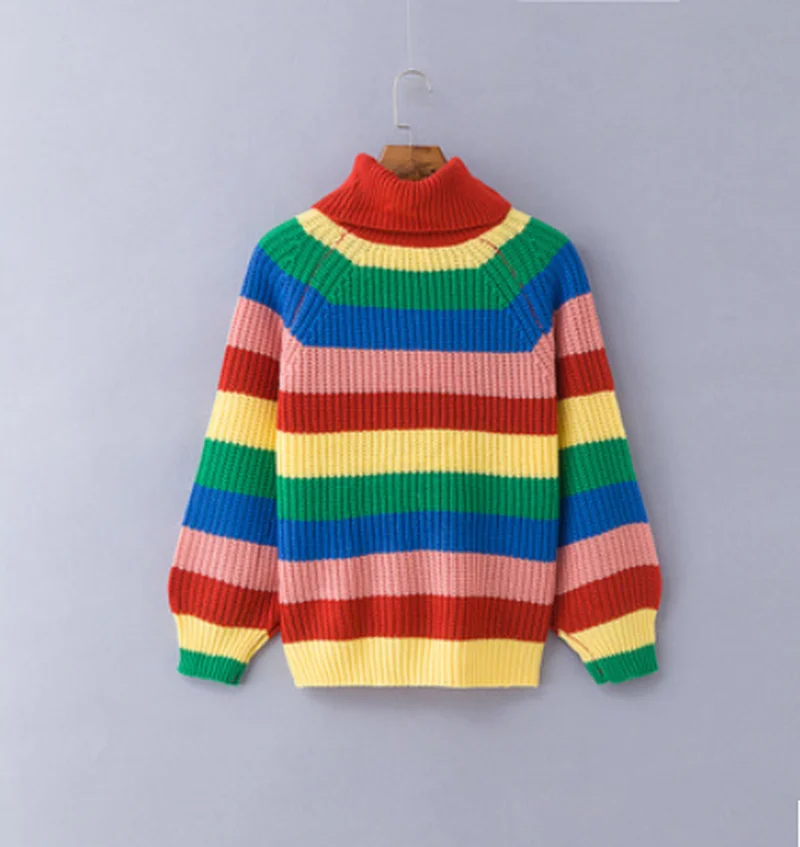 ZOGAA Women Turtleneck Rainbow Sweaters Knitted Striped Pullovers Female Casual High Street Fashion Loose Oversized Sweater
ZOGAA Women Turtleneck Rainbow Sweaters Knitted Striped Pullovers Female Casual High Street Fashion Loose Oversized Sweater