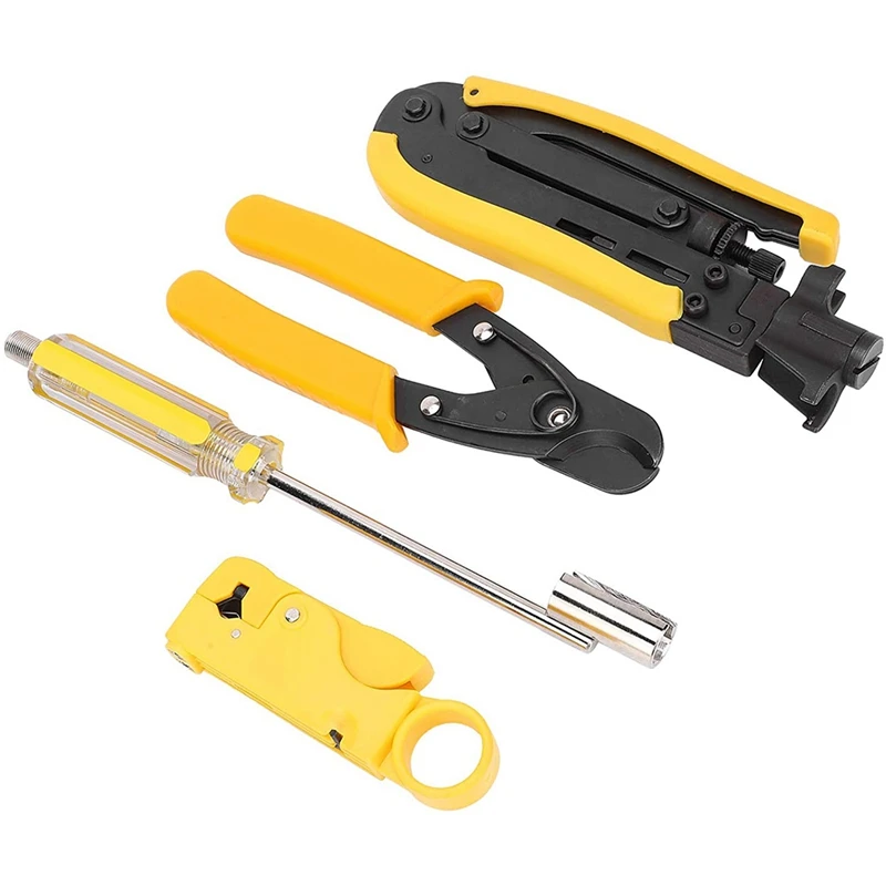 Coaxial Crimper Stripper Professional Compression Tool Kit Multifunctional Head Cable Pliers Compression Tool (4 Pcs)
Coaxial Crimper Stripper Professional Compression Tool Kit Multifunctional Head Cable Pliers Compression Tool (4 Pcs)