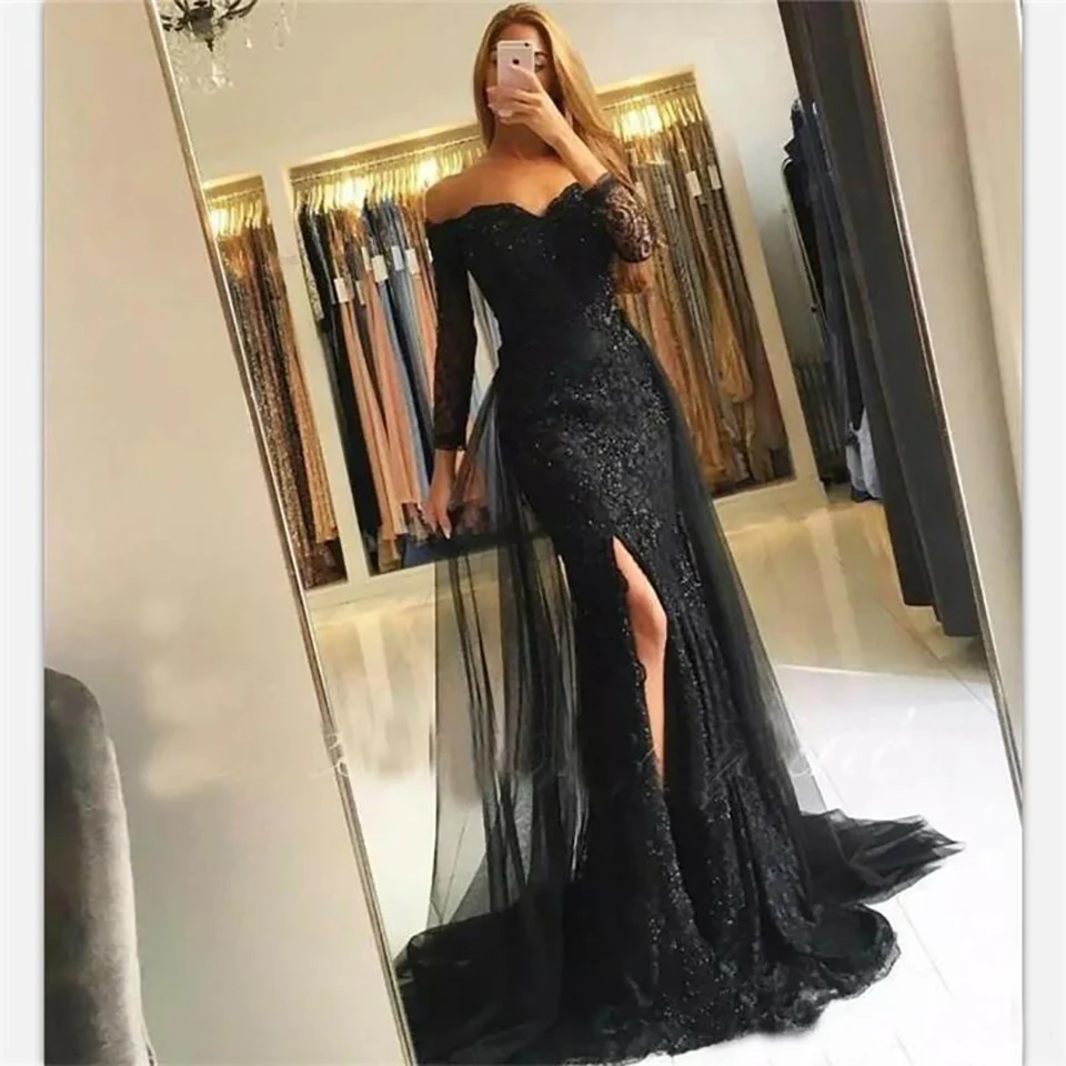 Thigh-High Slits Formal Dresses Black Prom Party Gown Tulle Evening Dress Mermaid Trumpet Sweetheart Long Sleeve Applique Custom
Thigh-High Slits Formal Dresses Black Prom Party Gown Tulle Evening Dress Mermaid Trumpet Sweetheart Long Sleeve Applique Custom