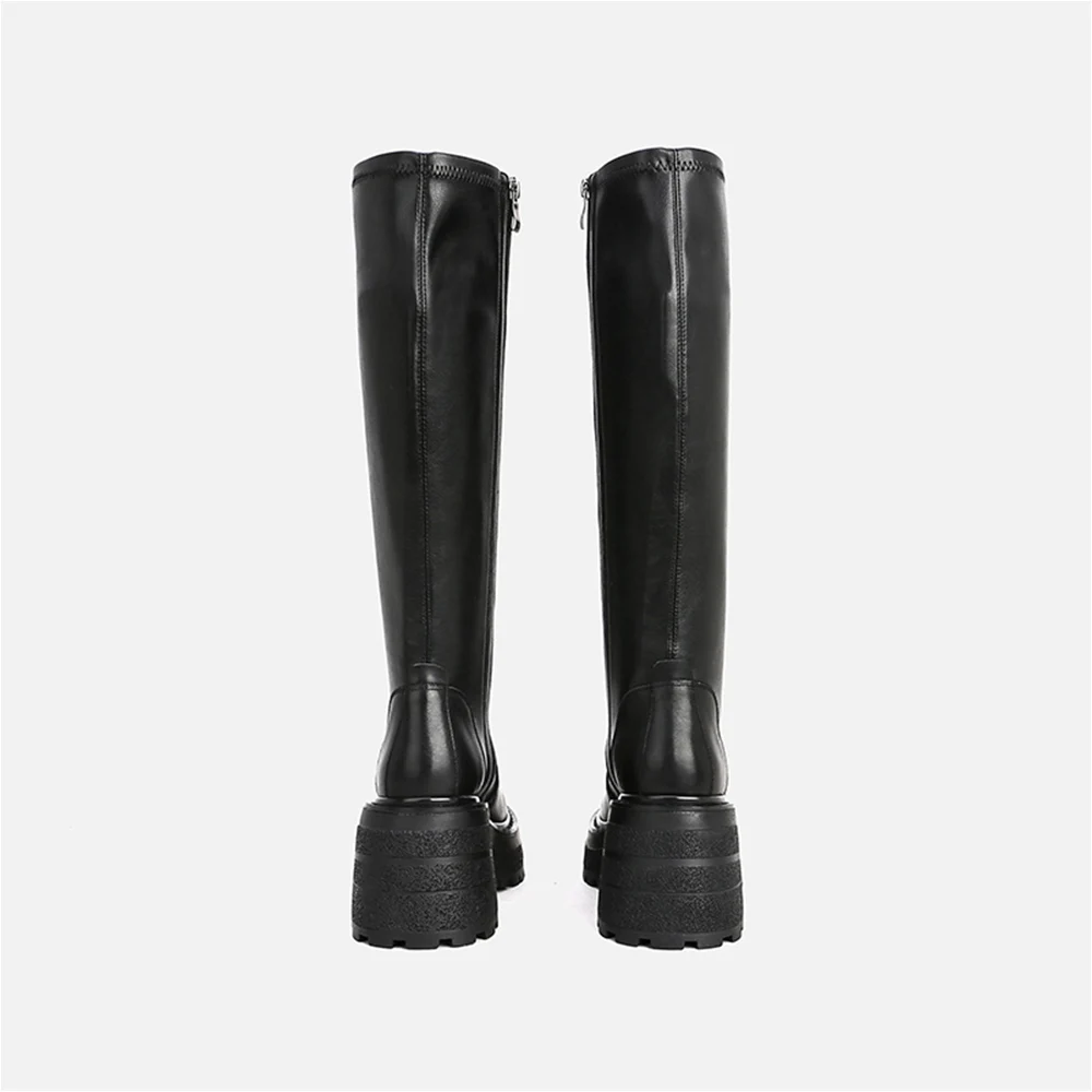 

MUMANI Woman‘s New 2021 Knee High Boots Modern Boots Genuine Leather Concise zipper Square heel Round Toe Sheepskin Work Safety