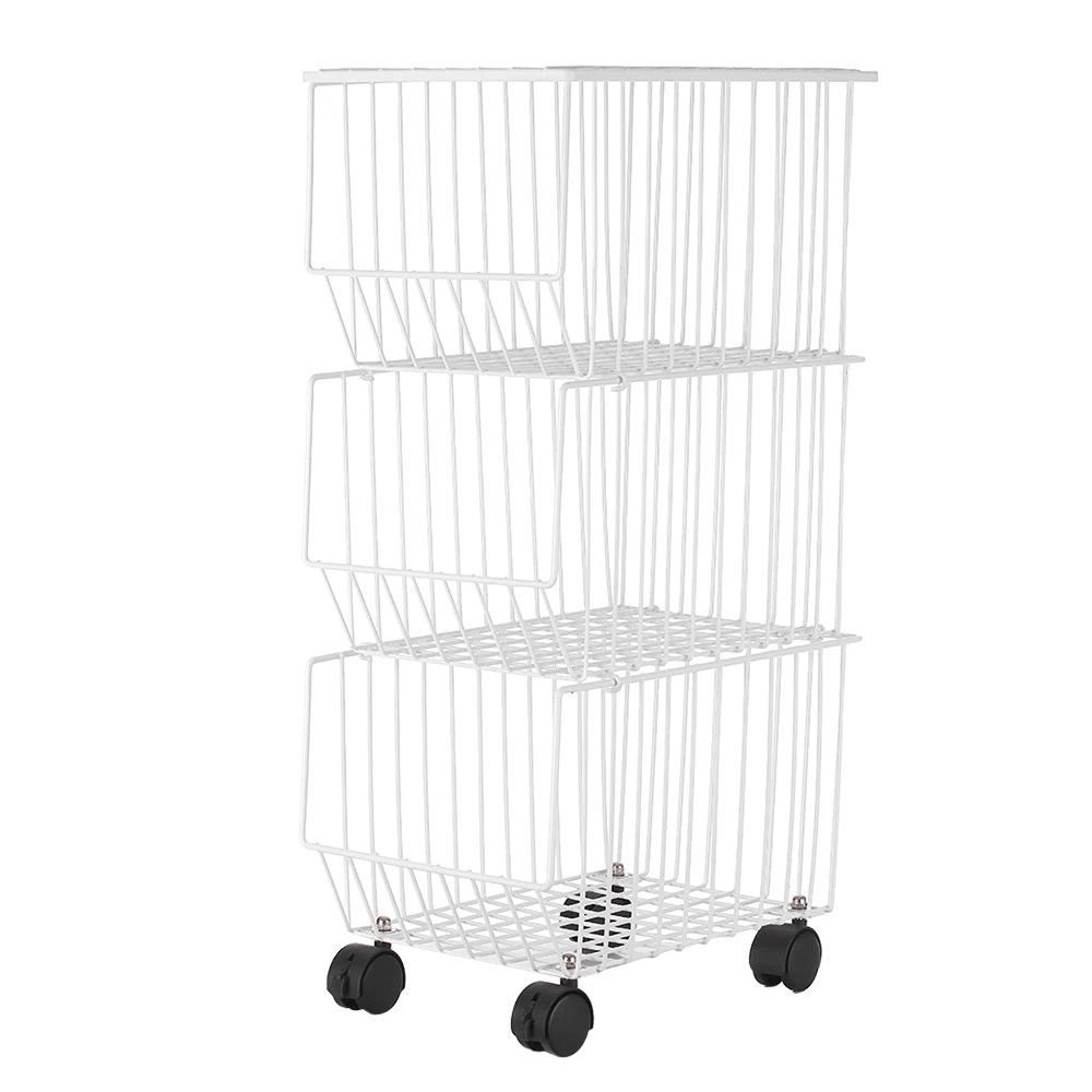 Movable Iron Storage Shelf 3 Layer Tier Metal Rack with Wheels Storing Fruit Vegetable Saving Organizer for Kitchen Living Room | Дом и сад