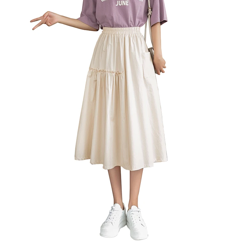 2021 New Arrivals Summer A-Line Skirts Lady Elegant Solid Color Elastic High Waist Pockets Decoration Casual Midi Skirt Female
2021 New Arrivals Summer A-Line Skirts Lady Elegant Solid Color Elastic High Waist Pockets Decoration Casual Midi Skirt Female