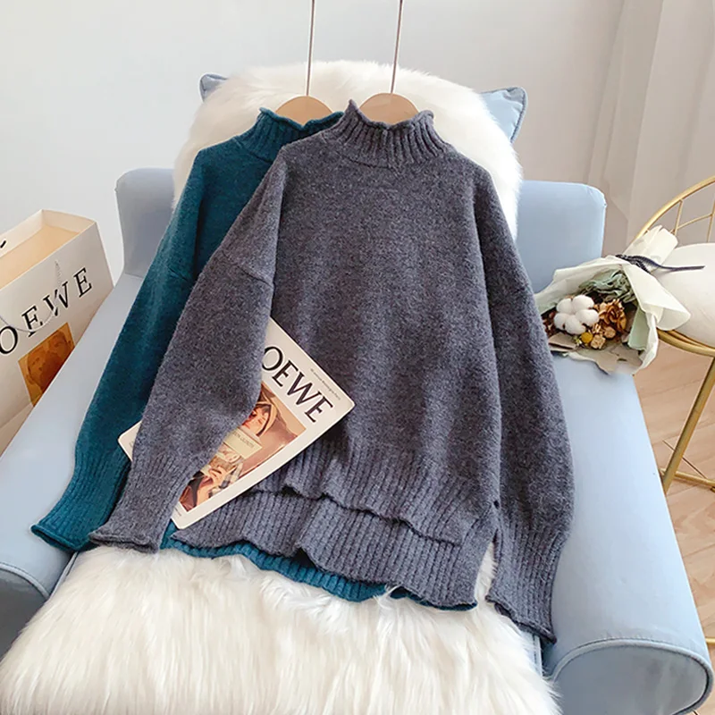 

Женский вязаный свитер свободного покроя SONG YI, теплый пуловер с высоким воротом в Корейском стиле, зимняя верхняя одежда 2021, джемперы для ле...