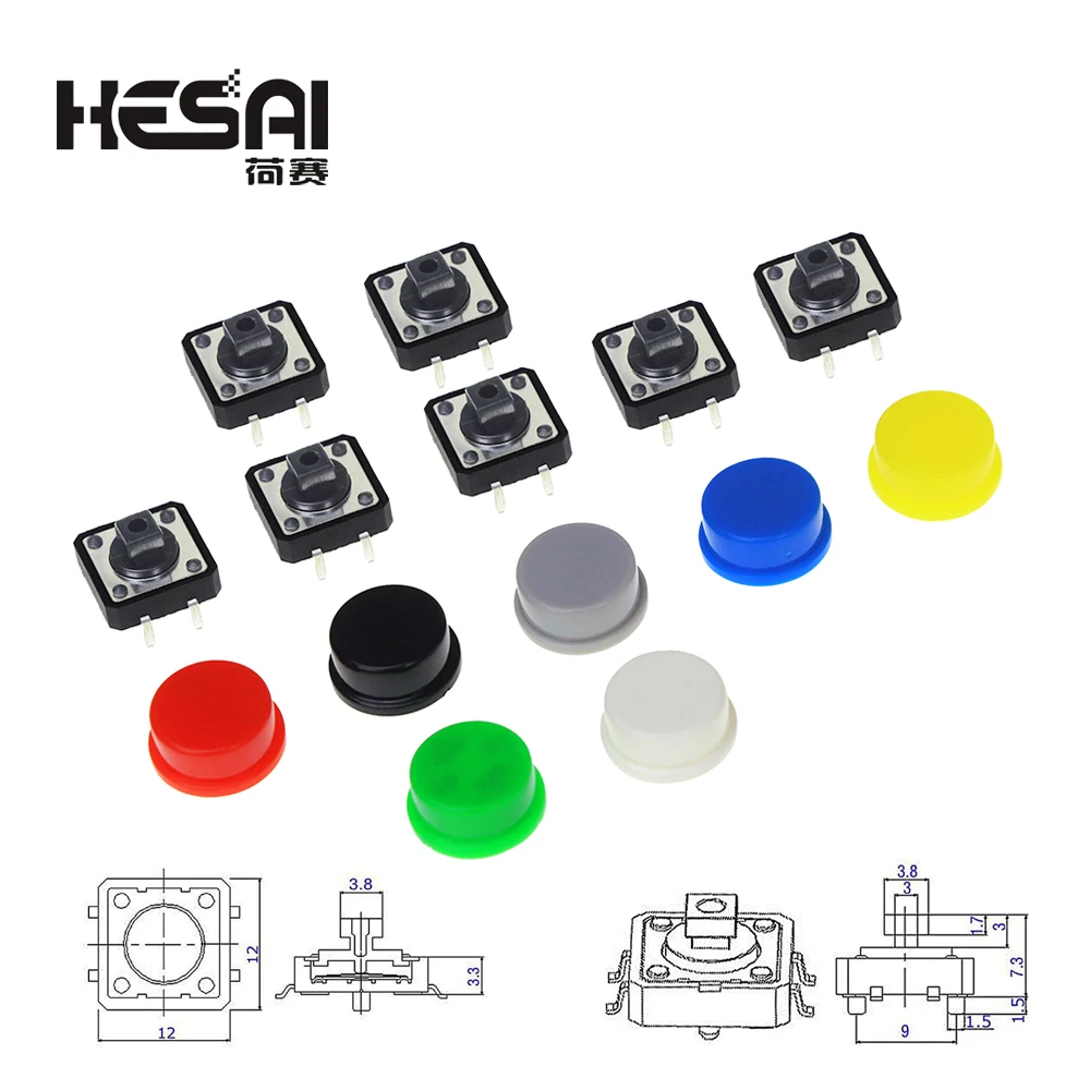Smart Electronics Tactile Push Button Switch Momentary 12*12*7.3MM Micro Switch Button + 5 Colors Tact Cap
Smart Electronics Tactile Push Button Switch Momentary 12*12*7.3MM Micro Switch Button + 5 Colors Tact Cap