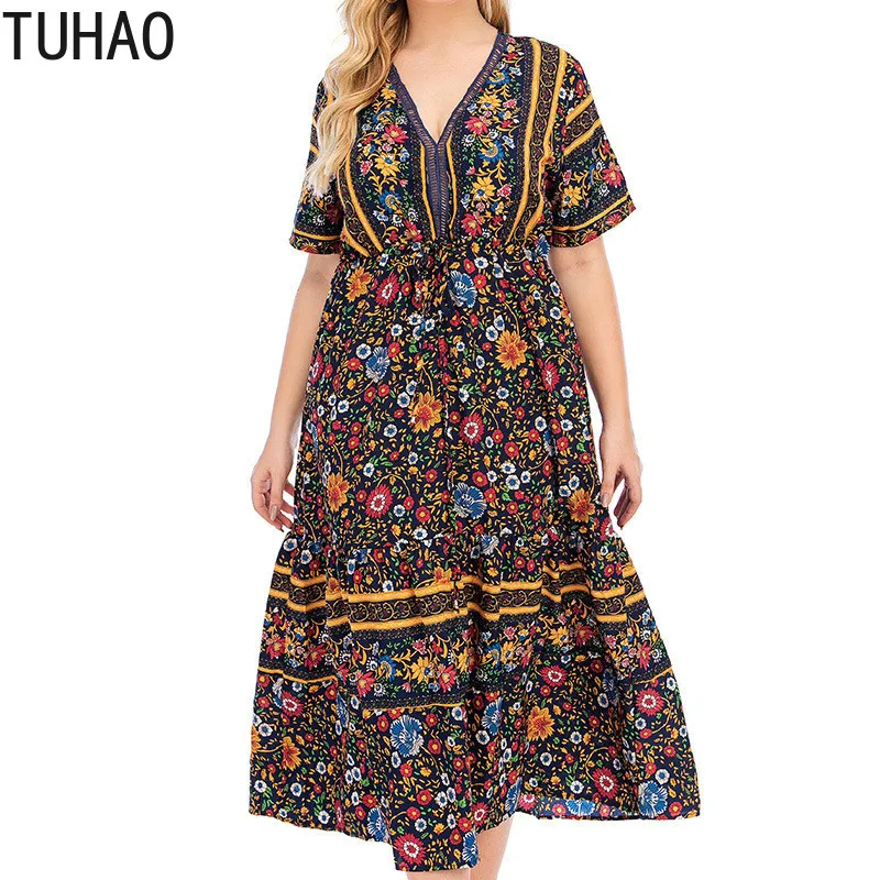 TUHAO Women Vintage Summer Dresses Plus Size 4XL 3XL Retro Women's Large Size Dress for mother mom clothing WM06 
TUHAO Women Vintage Summer Dresses Plus Size 4XL 3XL Retro Women's Large Size Dress for mother mom clothing WM06