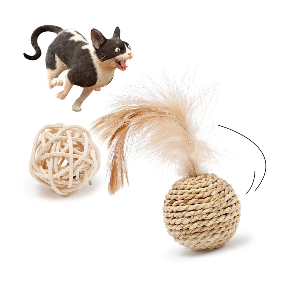 Pet Sisal Rope Weave Cat Feather Toy Cat Ball Rattan Bell Sound Ball Cat Toy Interactive Play Woven Chew Toys For Cat Ball Suit
Pet Sisal Rope Weave Cat Feather Toy Cat Ball Rattan Bell Sound Ball Cat Toy Interactive Play Woven Chew Toys For Cat Ball Suit