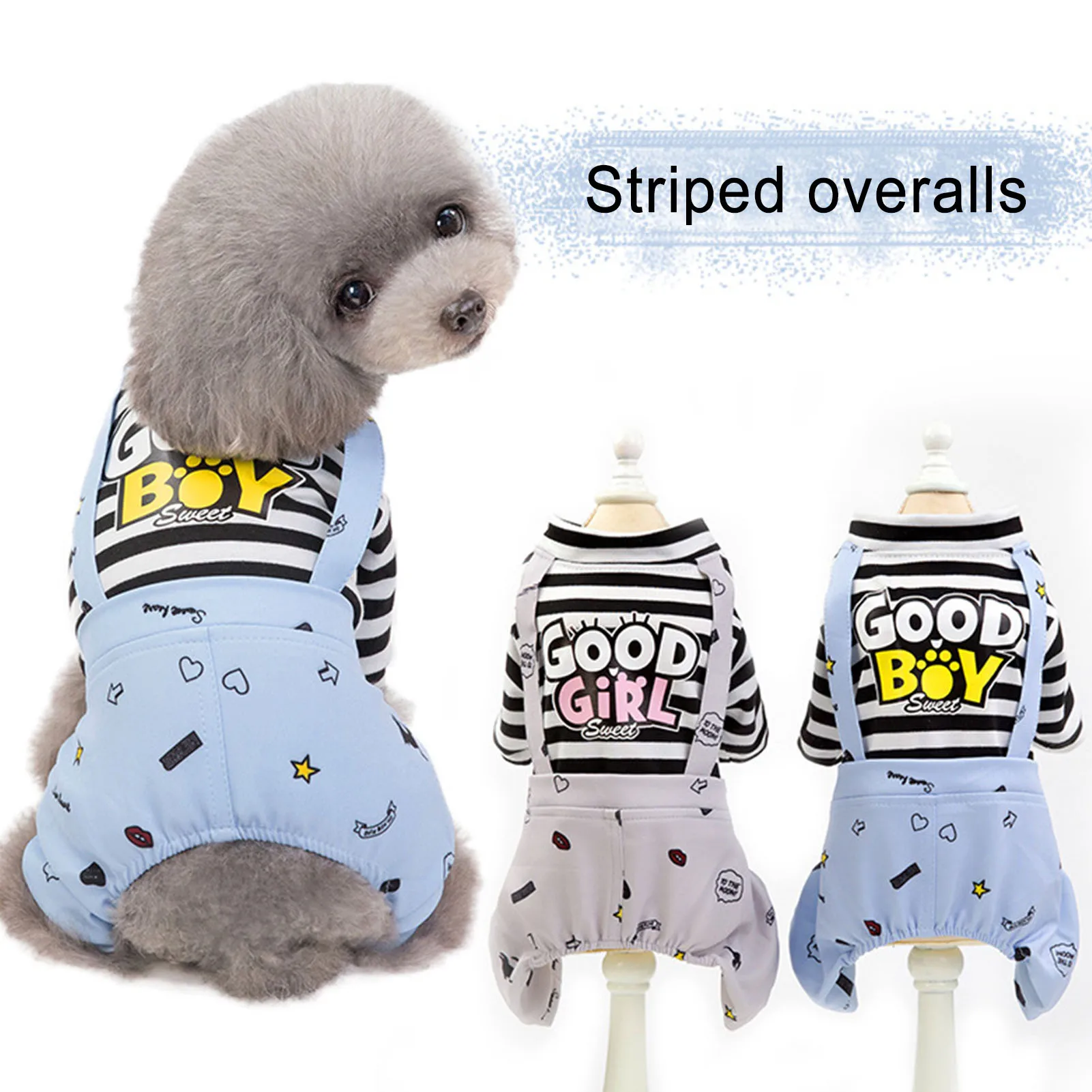Dog Jumpsuit Striped Puppy Pajama Cute four-legged Apparel Spring summer Pet Clothes letter print comfortable overalls
Dog Jumpsuit Striped Puppy Pajama Cute four-legged Apparel Spring summer Pet Clothes letter print comfortable overalls
