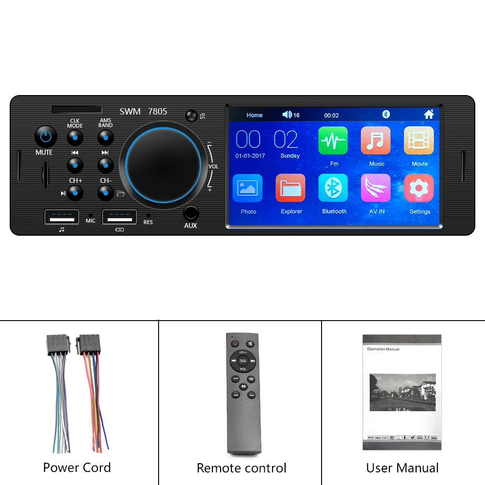 

AMPrime 1Din Autoradio 4.1" TFT Car Stereo Radio Bluetooth FM Radio Dual USB/AUX/ Remote Control Audio MP4 MP5 Multimedia Player