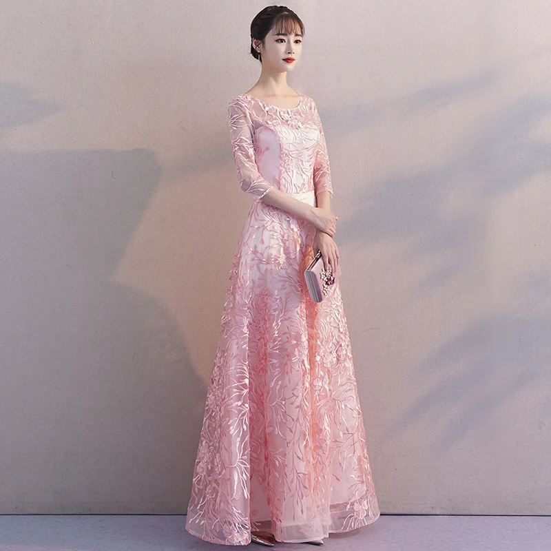 Pink Evening Dresses Long 2020 Elegant O-neck A-line Floor-length Lace Formal Gowns With Half Sleeve Women Birthday Dresses
Pink Evening Dresses Long 2020 Elegant O-neck A-line Floor-length Lace Formal Gowns With Half Sleeve Women Birthday Dresses