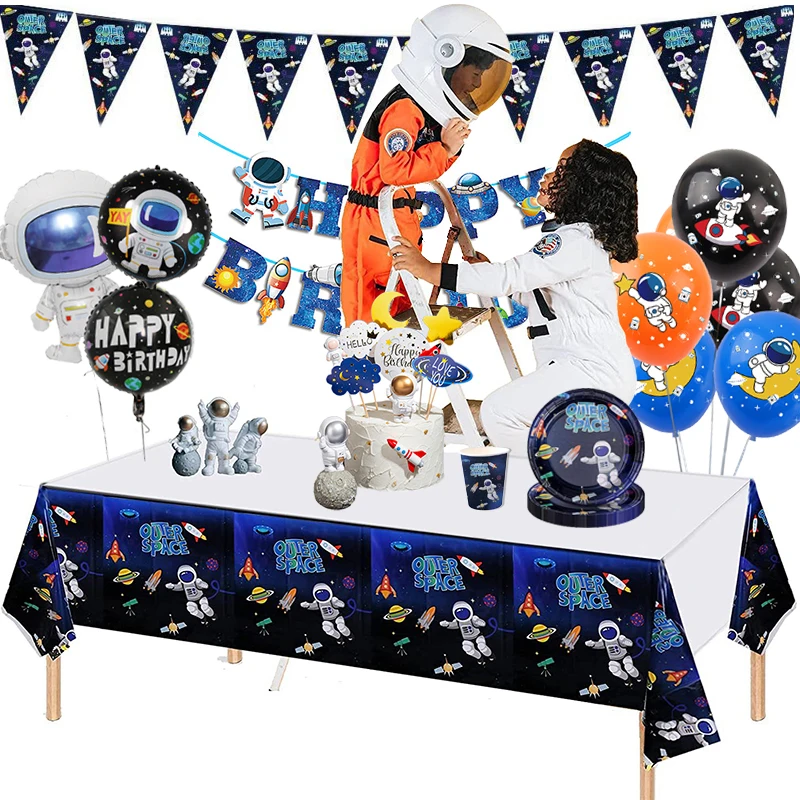 

Astronaut Rocket Disposable Tableware Outer Space Party Decors Globos Star Sky Theme Birthday Party Decoration Kids Favors