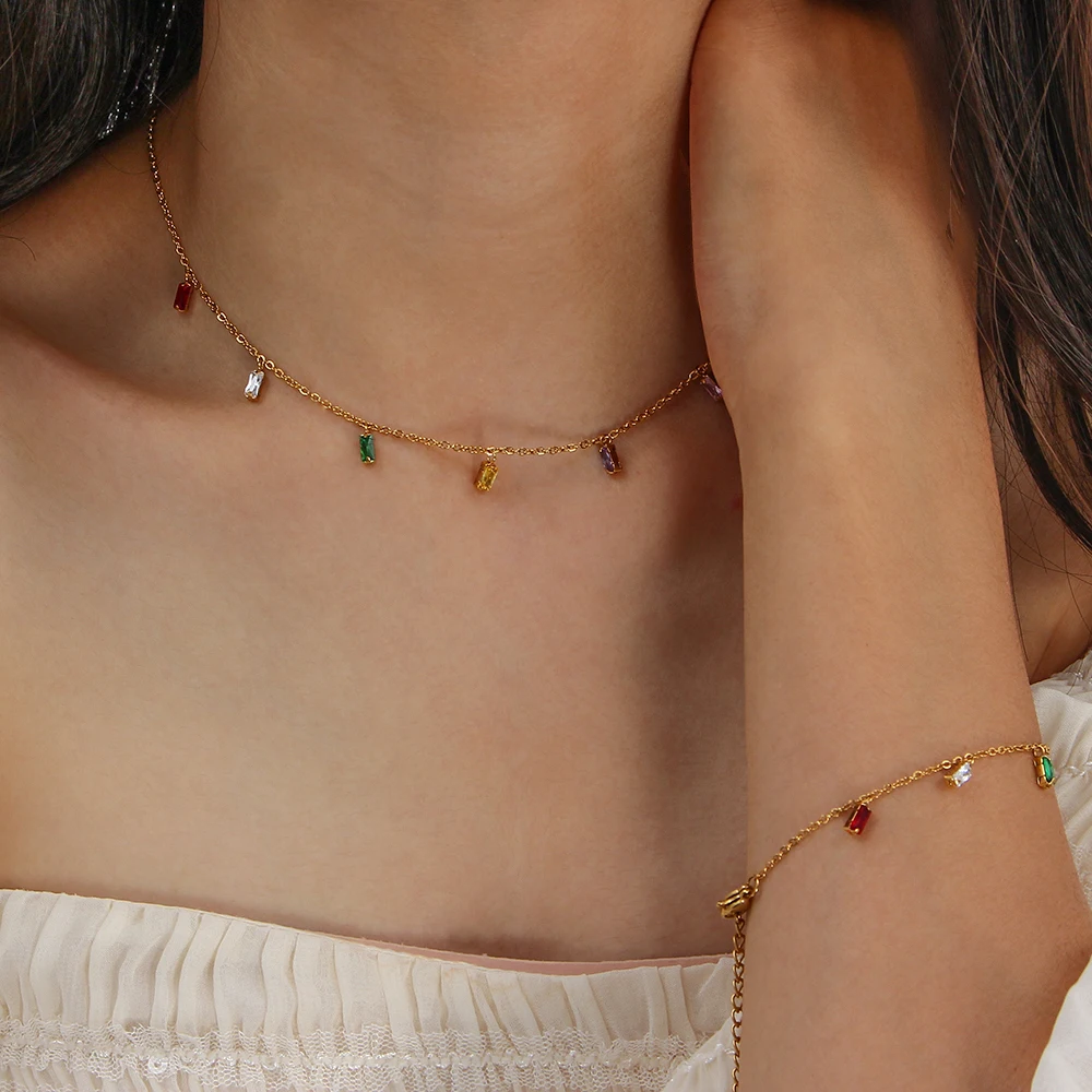 Fresh Shiny Square Colorful Zircon Pendant Necklace 18k Gold Chains Choker Necklaces for Girls Stainless Steel Jewelry for Women
Fresh Shiny Square Colorful Zircon Pendant Necklace 18k Gold Chains Choker Necklaces for Girls Stainless Steel Jewelry for Women