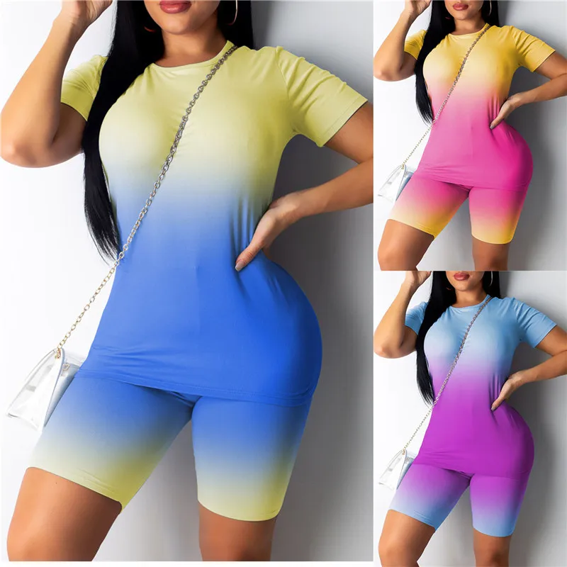 2020 New Sexy Short Two Piece Set Crop Tops and Biker Shorts Gradient Bodycon Matching Sets Summer Sportwear Clothes for Women
2020 New Sexy Short Two Piece Set Crop Tops and Biker Shorts Gradient Bodycon Matching Sets Summer Sportwear Clothes for Women