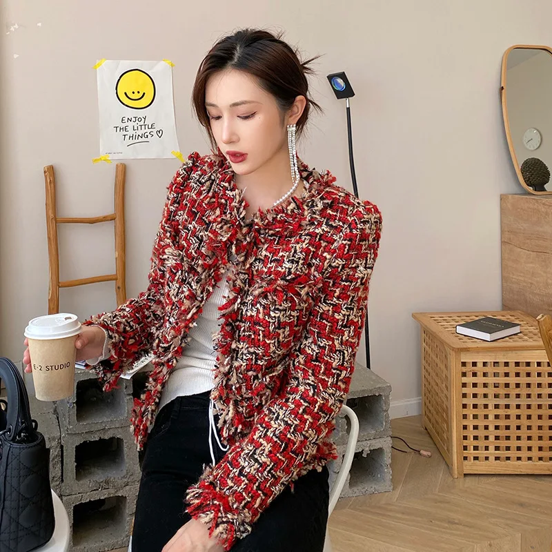 Runway Fashion Red Long Sleeve Tweed Woven Slim Short Jacket Chic Frayed Edges Winter Women Elegant Korean Coat 2021 Clothes
Runway Fashion Red Long Sleeve Tweed Woven Slim Short Jacket Chic Frayed Edges Winter Women Elegant Korean Coat 2021 Clothes