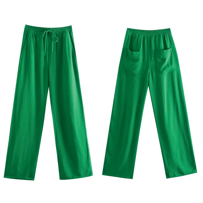 Women Green Color Pockets Casual Straight Pants Female Chic Elastic Waist Lace Up Summer Long Trousers
Women Green Color Pockets Casual Straight Pants Female Chic Elastic Waist Lace Up Summer Long Trousers