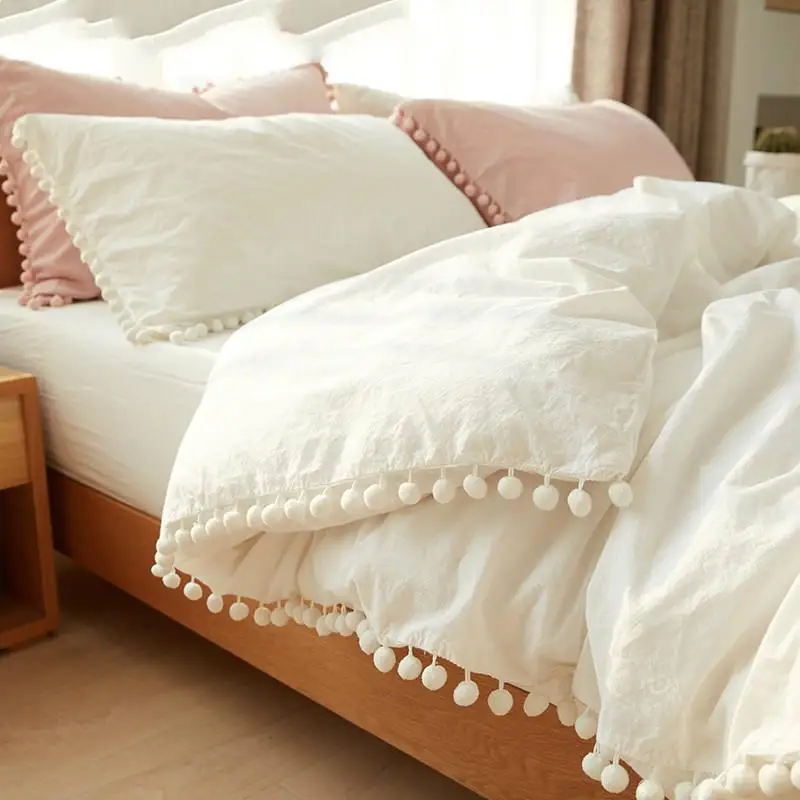 Pink Bedding Sets With Washed Ball Decorative Microfiber Fabric Queen King Duvet Cover Pillowcase Comfortable
Pink Bedding Sets With Washed Ball Decorative Microfiber Fabric Queen King Duvet Cover Pillowcase Comfortable