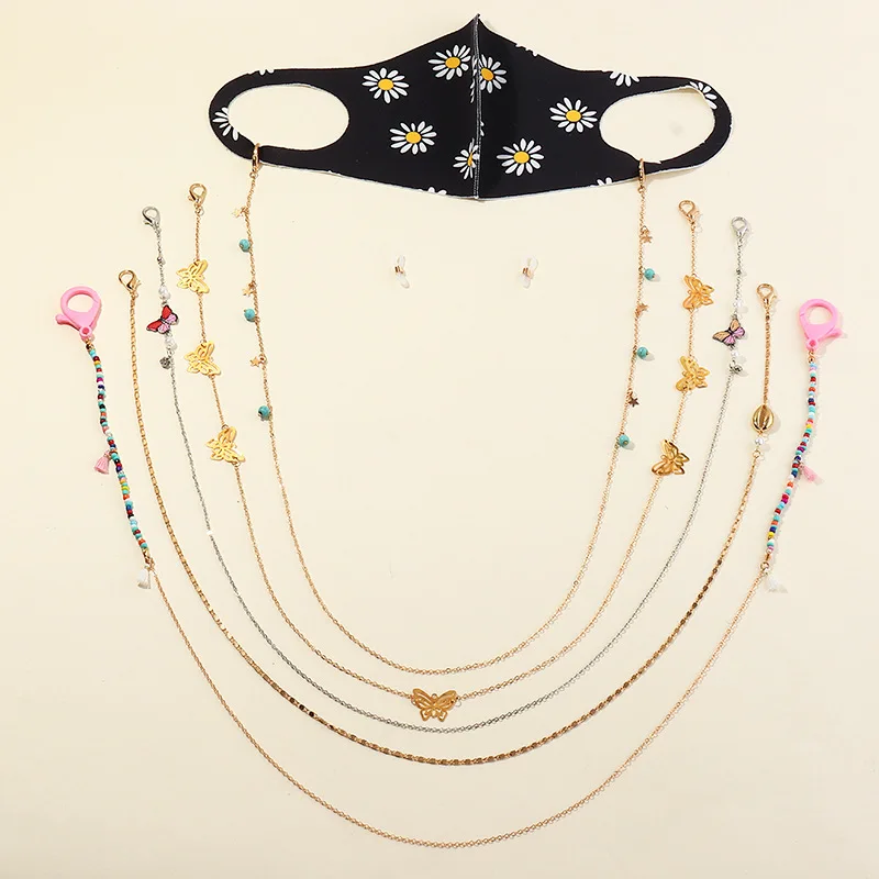 Korea Metal Anti-lost Chain Lanyard Strap Necklace Long Colorful Beads Chain Butterfly Designs for Women girl Mask jewelry Gifts
Korea Metal Anti-lost Chain Lanyard Strap Necklace Long Colorful Beads Chain Butterfly Designs for Women girl Mask jewelry Gifts