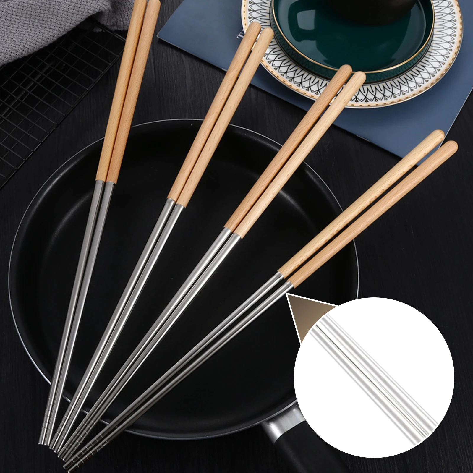 Long Cooking Chopsticks Non-Slip Threaded Stainless Steel Chopsticks Natural Wooden Extra Long Chopsticks Reused For Hot Pot
Long Cooking Chopsticks Non-Slip Threaded Stainless Steel Chopsticks Natural Wooden Extra Long Chopsticks Reused For Hot Pot