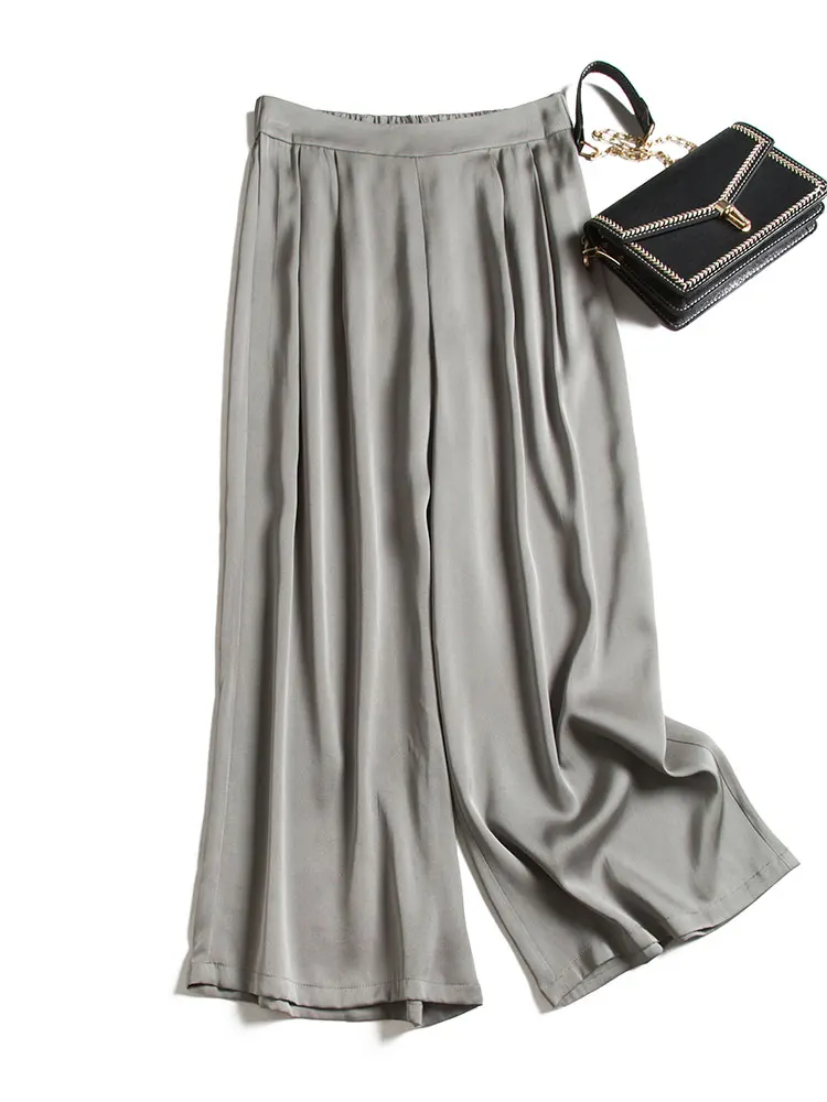 SHUCHAN Women Bottoms Pants Real Silk Summer Casual Loose Elastic Waist Solid Mid Wide Leg Pants Calf-Length Pants
SHUCHAN Women Bottoms Pants Real Silk Summer Casual Loose Elastic Waist Solid Mid Wide Leg Pants Calf-Length Pants