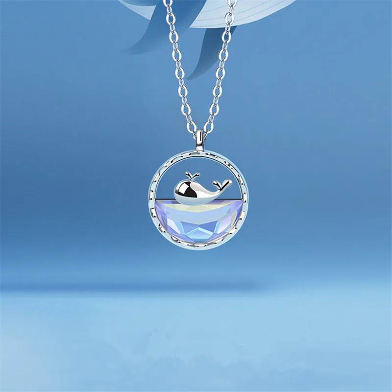

925 Sterling Silver Colorful Crystal Whale Roud Bead Charm Necklaces & Pendants Choker Statement Jewelry For Women dz289