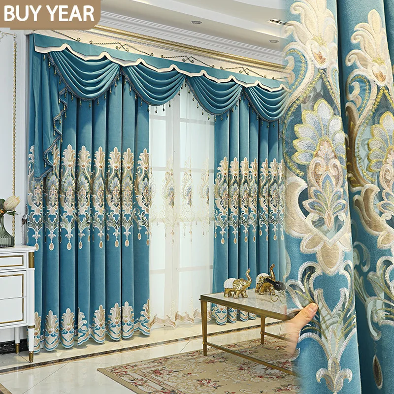 European-style Curtains for Living Room Dining Bedroom Embroidered Jane Ochenille Blue Valance Curtains Embroidered Tulle
European-style Curtains for Living Room Dining Bedroom Embroidered Jane Ochenille Blue Valance Curtains Embroidered Tulle