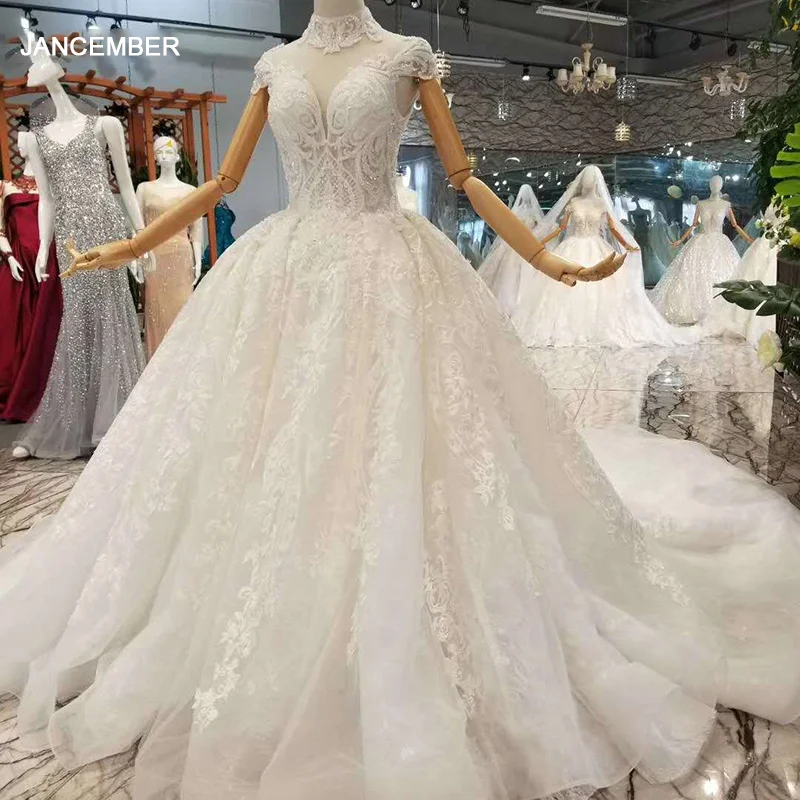 Фото LSS068 1 роскошное свадебное платье 2020 белый с высоким воротом Кепки рукава