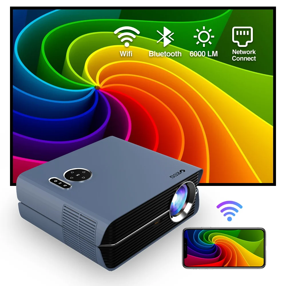 Видео проектор домашний кинотеатр Android 9.0 система 6000 люмен Проводная