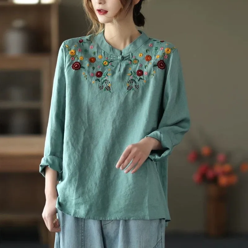 Women Long Sleeve Casual T-shirts New 2021 Autumn Vintage Style Floral Embroidery Loose Female Cotton Linen Tops Tees D055
Women Long Sleeve Casual T-shirts New 2021 Autumn Vintage Style Floral Embroidery Loose Female Cotton Linen Tops Tees D055