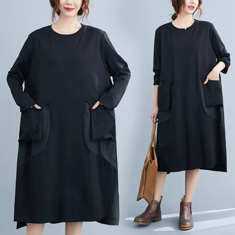 DIMANAF Plus Size Women Dress Cotton Long Autumn Solid Patchwork Pockets Winter Oversize Female Loose Casual Black New Dresses
DIMANAF Plus Size Women Dress Cotton Long Autumn Solid Patchwork Pockets Winter Oversize Female Loose Casual Black New Dresses