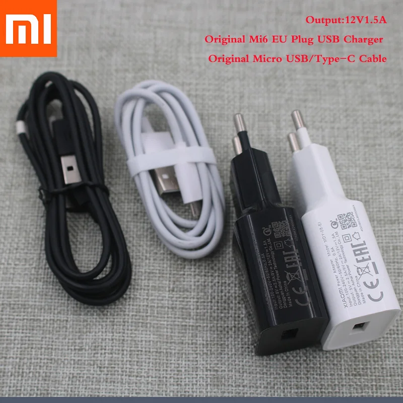 Оригинальное быстрое зарядное устройство xiaomi mi6 12V1.5A EU quick charge и кабель Micro USB type C