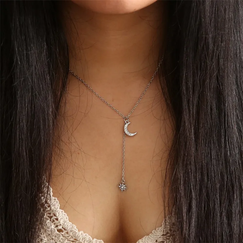 

12Pcs/lot Crystal Cresent Moon Pendant Necklace for Women