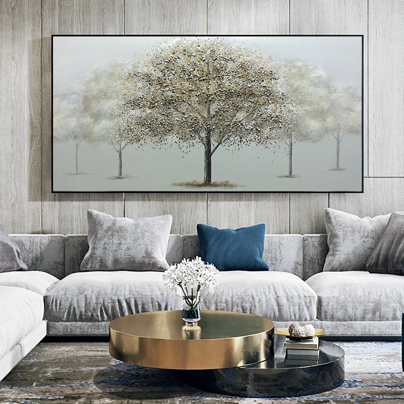 

Pure hand-painted Oil Paintings Living Room Sofa Backdrop Decorative Painting Murals Gold Horizontal Version Of Fortune Woods La