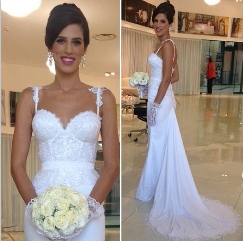 Spaghetti Long Mermaid Wedding Dresses New Sweetheart Sweep Strain Lace Applique Sleeveless Formal Wedding Gowns Bridal Dress
Spaghetti Long Mermaid Wedding Dresses New Sweetheart Sweep Strain Lace Applique Sleeveless Formal Wedding Gowns Bridal Dress