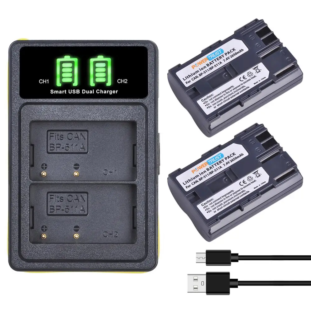 

BP-511 BP-511A Battery and Charger for Canon EOS 5D 10D 20D 20Da 30D 40D 50D 300D D30 D60 Rebel PowerShot G1 G2 G3 G5 G6