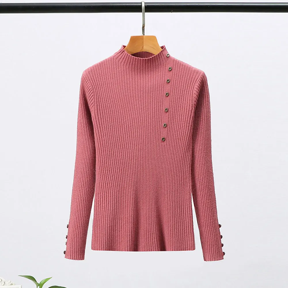 Winter Autumn Button Design Women Turtleneck Sweater Slim Lady Pullover Kintted Sweatshirts women's clothing winter 2019 Jumper
Winter Autumn Button Design Women Turtleneck Sweater Slim Lady Pullover Kintted Sweatshirts women's clothing winter 2019 Jumper