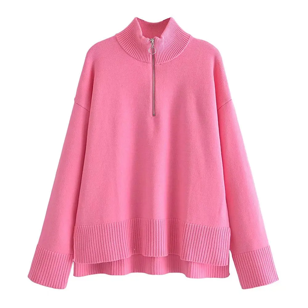 JUNWU Autumn Women's Pink Turtleneck Zipper Long Sleeve Loose Asymmetric Design Sweater Knit Pullover Sweet Girly Style
JUNWU Autumn Women's Pink Turtleneck Zipper Long Sleeve Loose Asymmetric Design Sweater Knit Pullover Sweet Girly Style