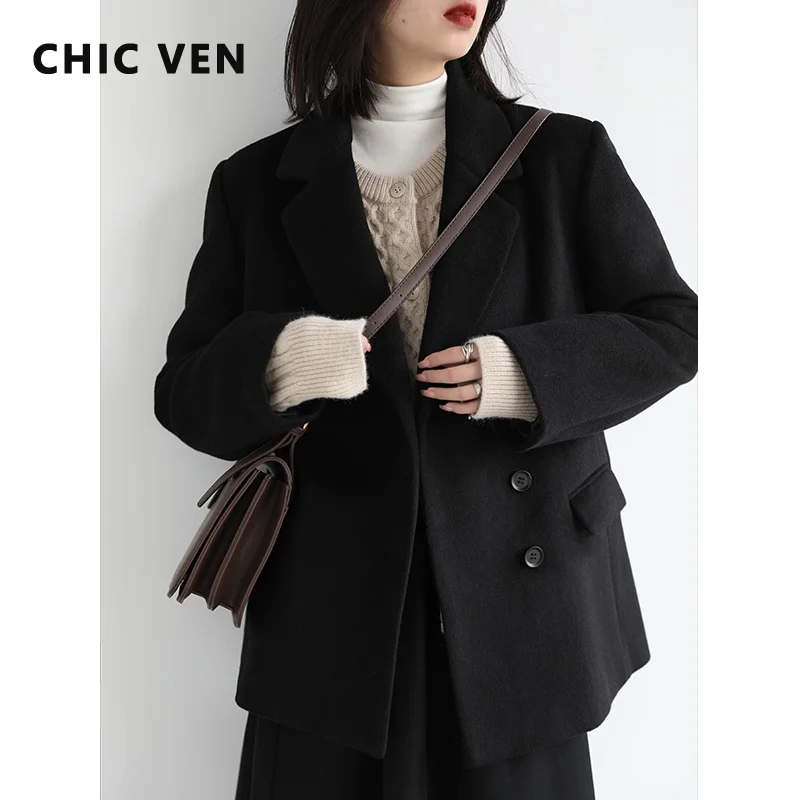 

Женский шерстяной Блейзер с лацканами в стиле ретро, однотонное черное пальто, Женское зимнее плотное теплое офисное пальто, женская мода ...