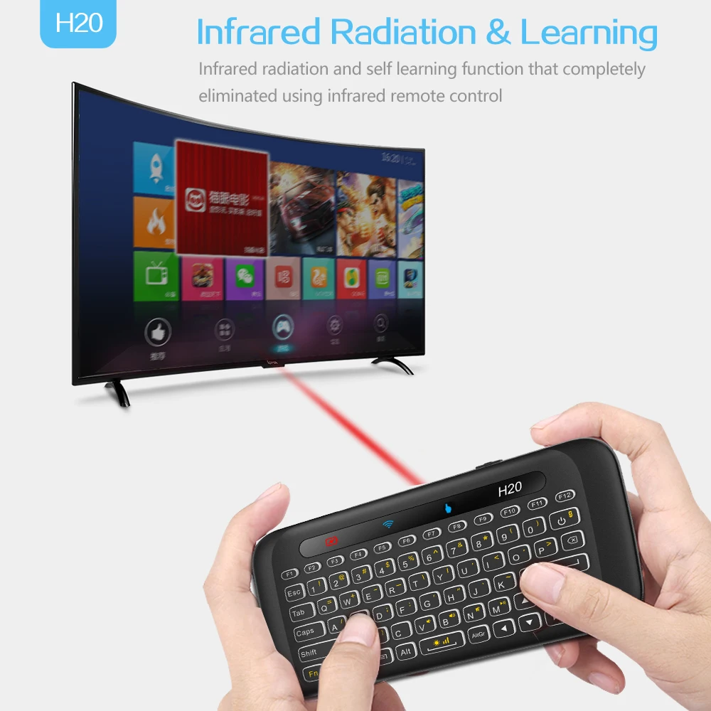 Original H20 Backlight Mini Wireless Keyboard Air mouse with Touchpad IR Leaning Remote Control for Andorid TV Box Mini PC IPTV
Original H20 Backlight Mini Wireless Keyboard Air mouse with Touchpad IR Leaning Remote Control for Andorid TV Box Mini PC IPTV